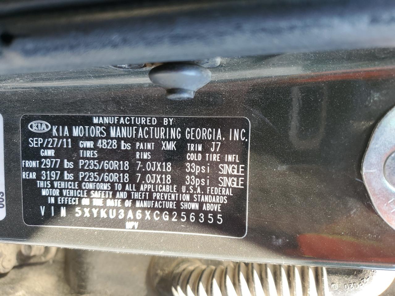 2012 Kia Sorento Ex VIN: 5XYKU3A6XCG256355 Lot: 81413445