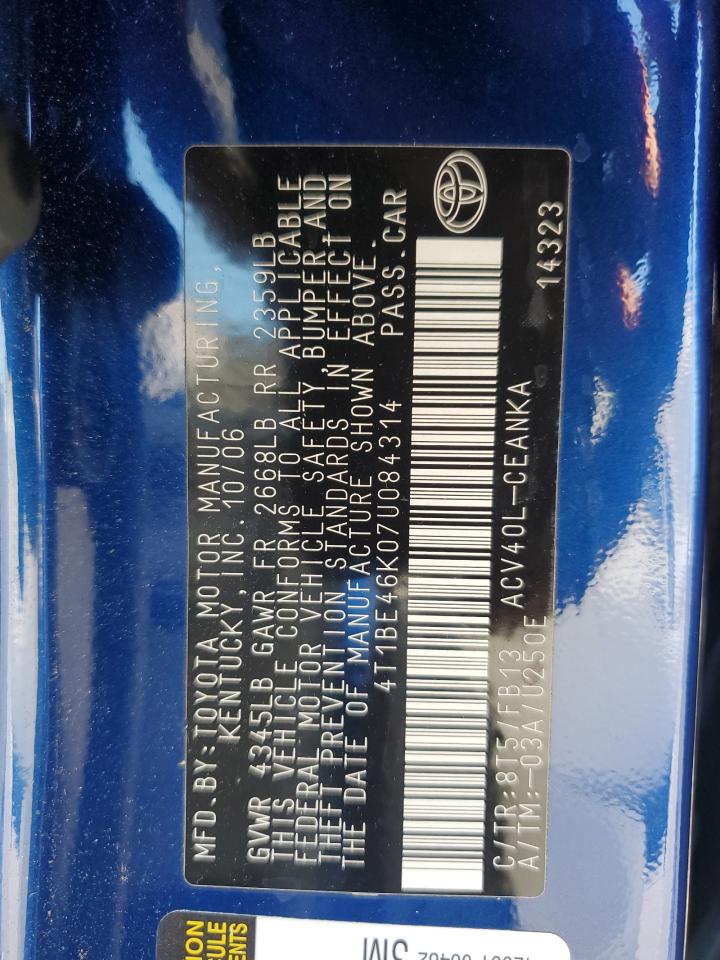 2007 Toyota Camry Ce VIN: 4T1BE46K07U084314 Lot: 71370305