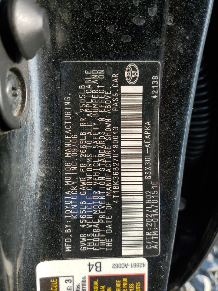 2007 Toyota Avalon Xl VIN: 4T1BK36B27U180013 Lot: 80553685