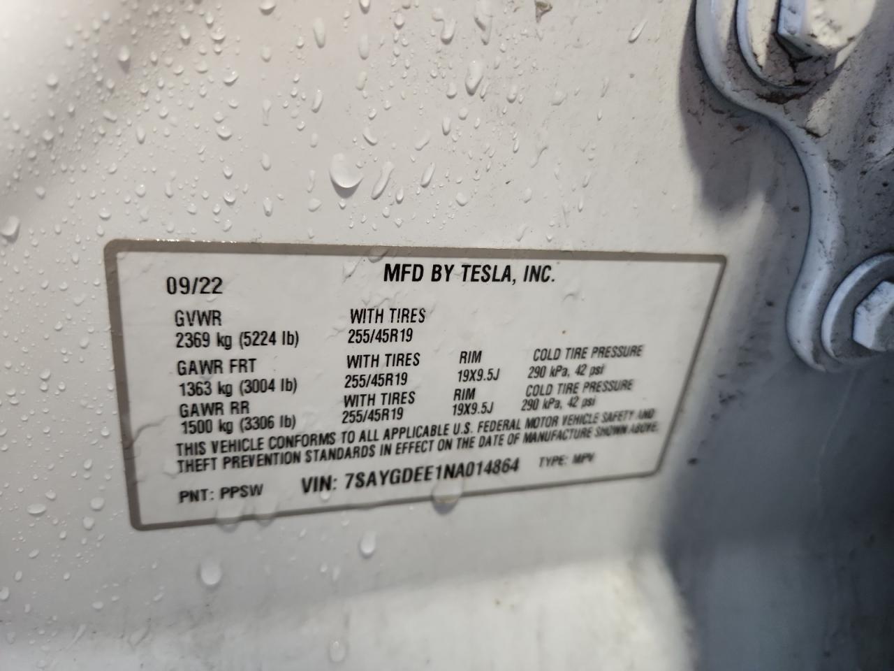 2022 Tesla Model Y VIN: 7SAYGDEE1NA014864 Lot: 81585695