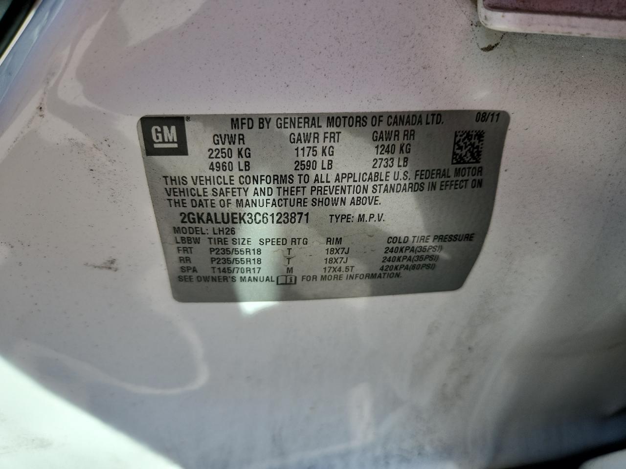 2012 GMC Terrain VIN: 2GKALUEK3C6123871 Lot: 81334065