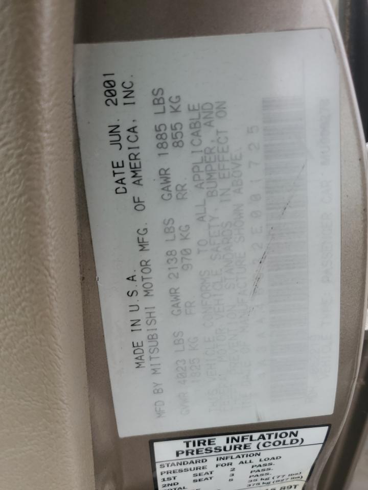 2002 Mitsubishi Galant Es VIN: 4A3AA46G32E001725 Lot: 84045205