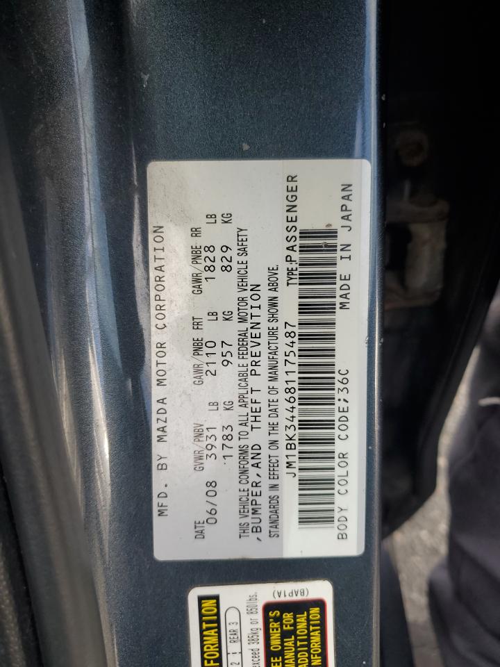 2008 Mazda 3 Hatchback VIN: JM1BK344681175487 Lot: 71364775