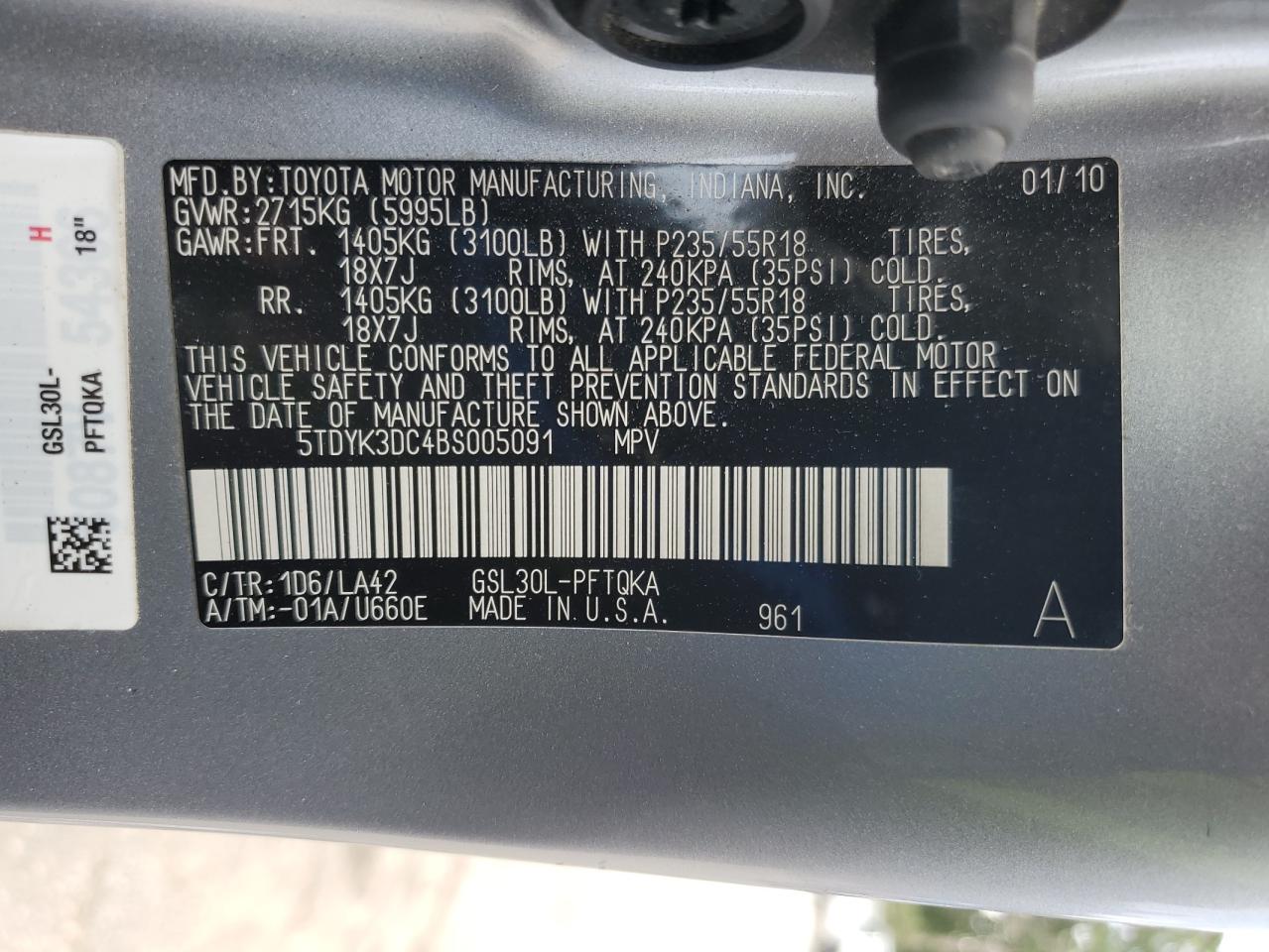 2011 Toyota Sienna Xle VIN: 5TDYK3DC4BS005091 Lot: 71254215