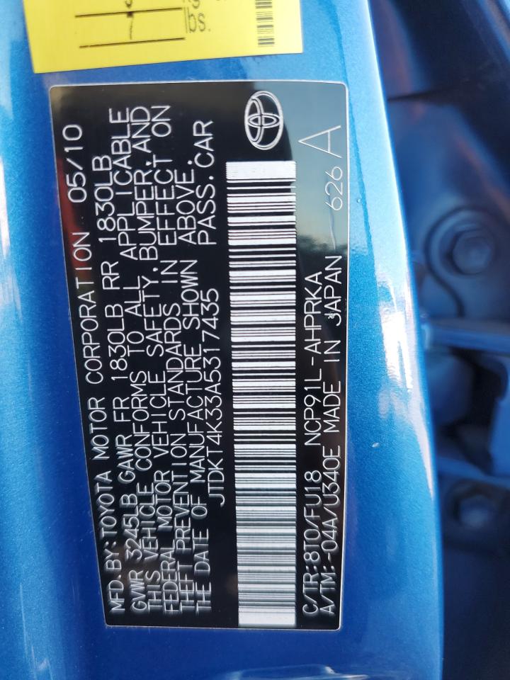 2010 Toyota Yaris VIN: JTDKT4K33A5317435 Lot: 81404665