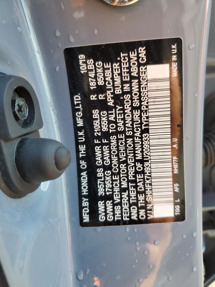 2020 Honda Civic Sport Touring VIN: SHHFK7H93LU209933 Lot: 69707555