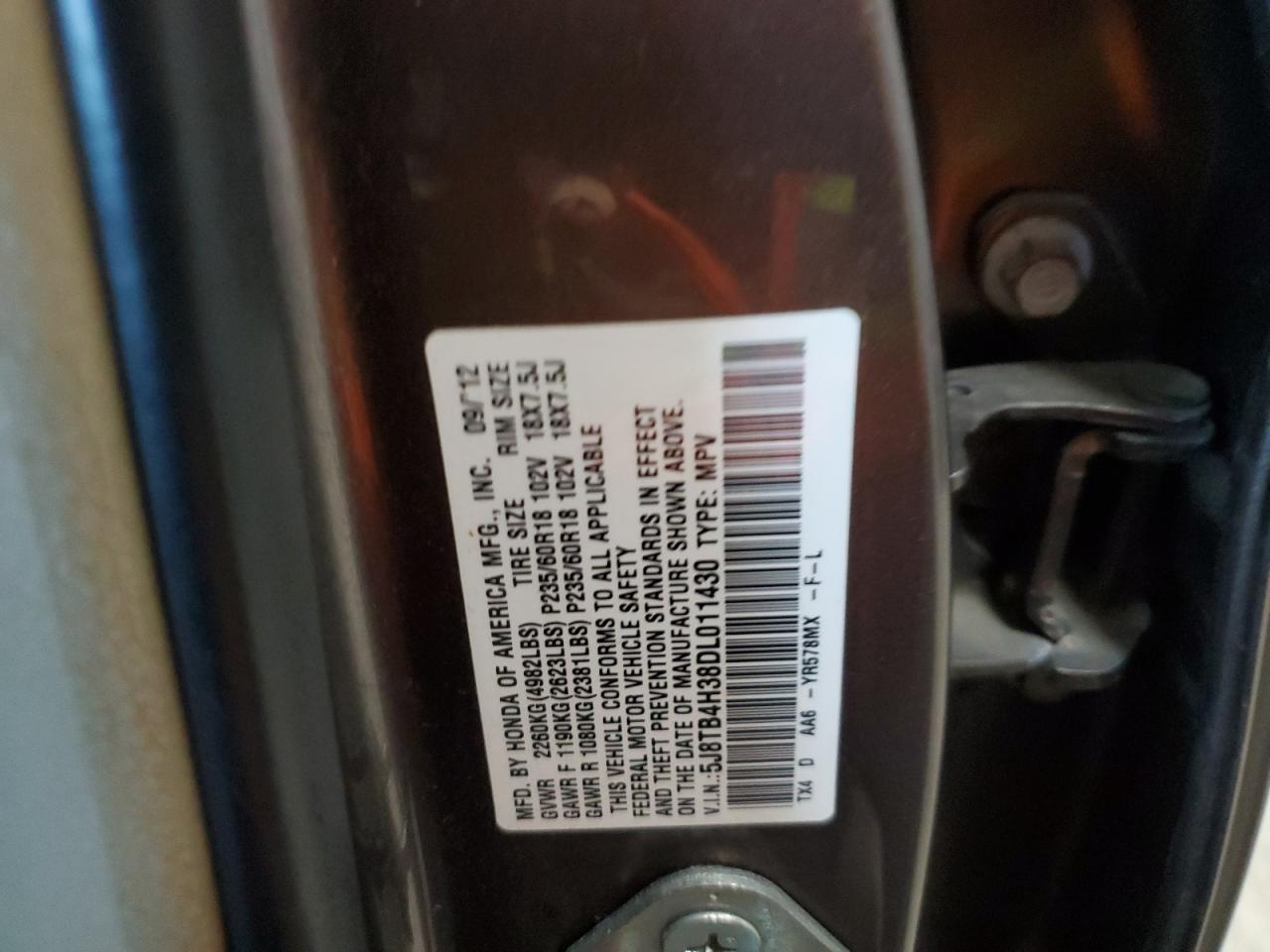 2013 Acura Rdx VIN: 5J8TB4H38DL011430 Lot: 92517325