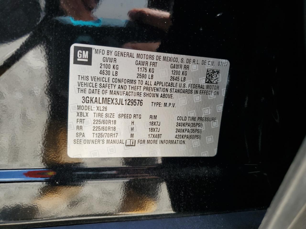 2018 GMC Terrain Sle VIN: 3GKALMEX3JL129576 Lot: 80555395