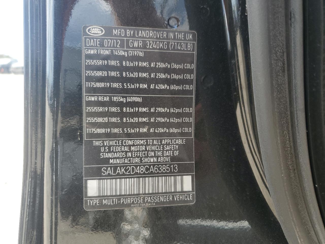 2012 Land Rover Lr4 Hse Luxury VIN: SALAK2D48CA638513 Lot: 80304315