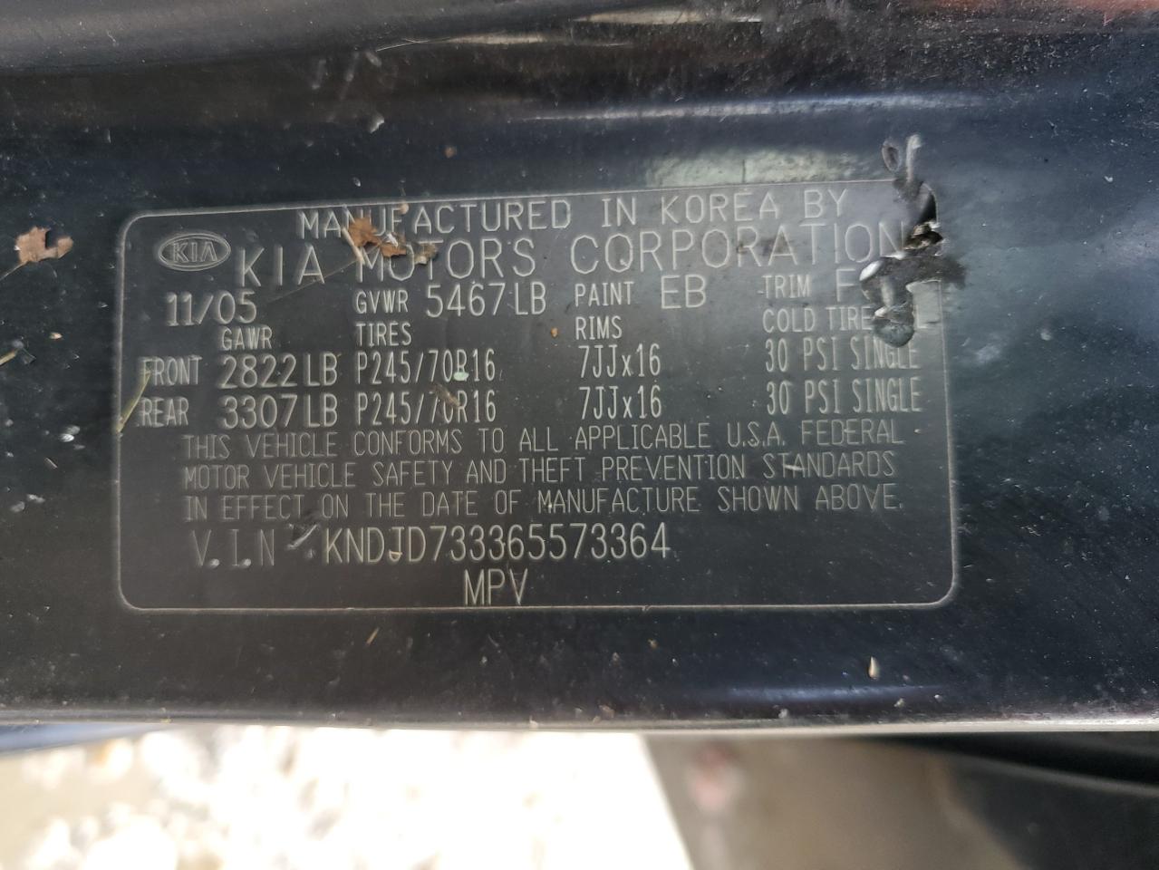 2006 Kia Sorento Ex VIN: KNDJD733365573364 Lot: 84030375