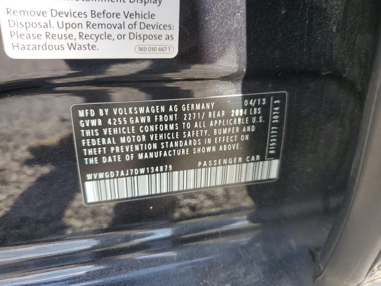 2013 Volkswagen Gti VIN: WVWGD7AJ7DW134879 Lot: 71467055