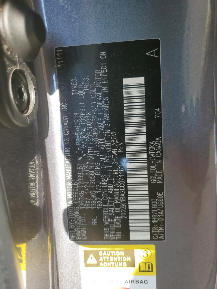 2012 Lexus Rx 350 VIN: 2T2ZK1BA3CC071163 Lot: 80698915