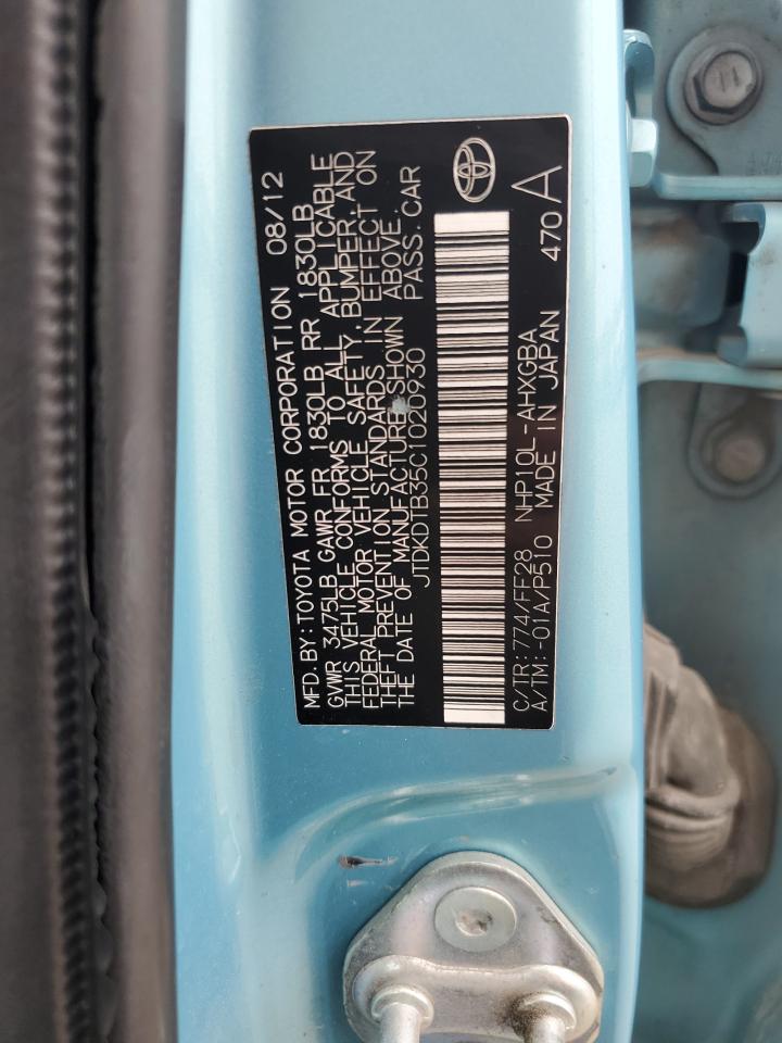 2012 Toyota Prius C VIN: JTDKDTB35C1020930 Lot: 70553785