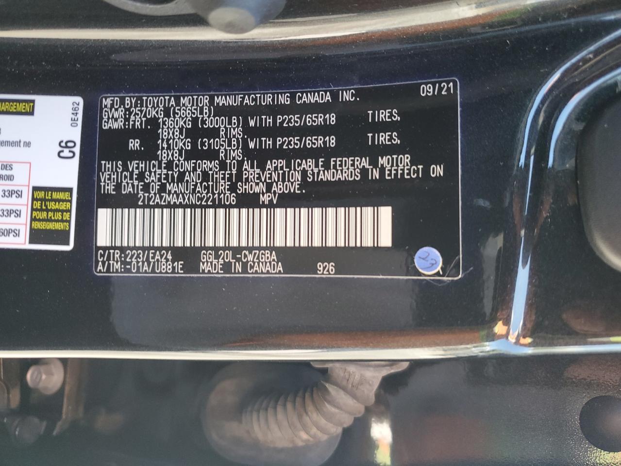 2022 Lexus Rx 350 Base VIN: 2T2AZMAAXNC221106 Lot: 81731545