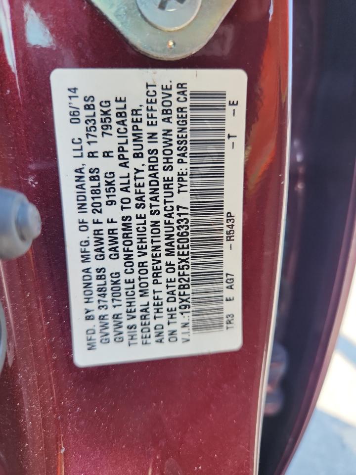 2014 Honda Civic Lx VIN: 19XFB2F5XEE063317 Lot: 81165235