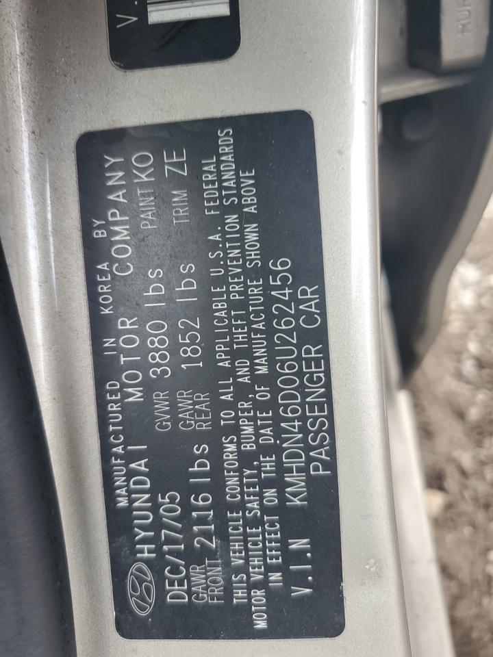 2006 Hyundai Elantra Gls VIN: KMHDN46D06U262456 Lot: 83771085