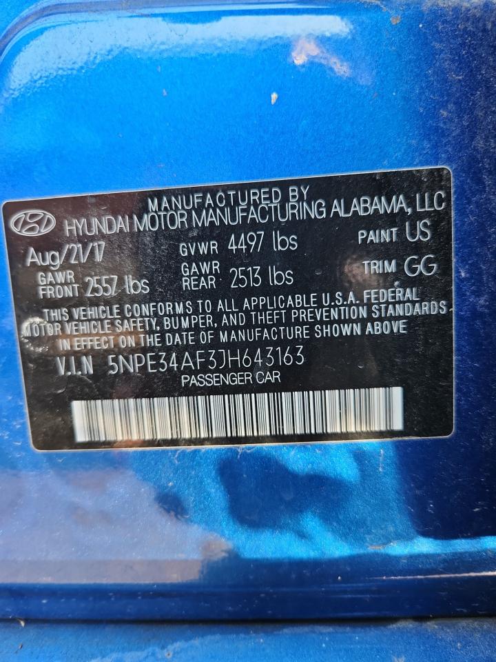 2018 Hyundai Sonata Sport VIN: 5NPE34AF3JH643163 Lot: 71426665