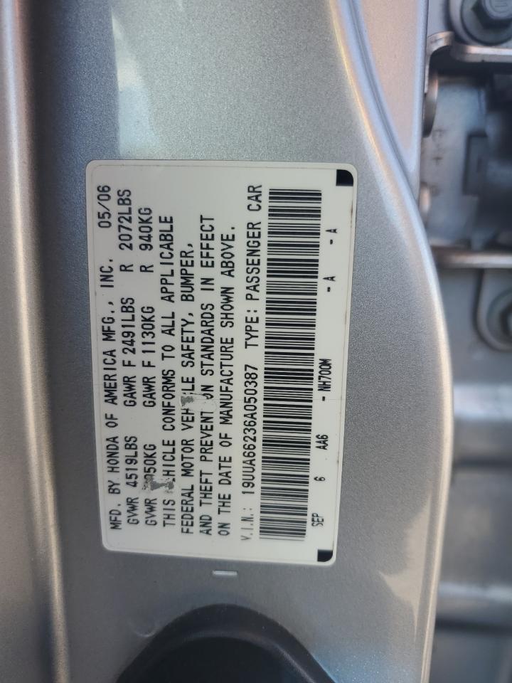 2006 Acura 3.2Tl VIN: 19UUA66236A050387 Lot: 71895545