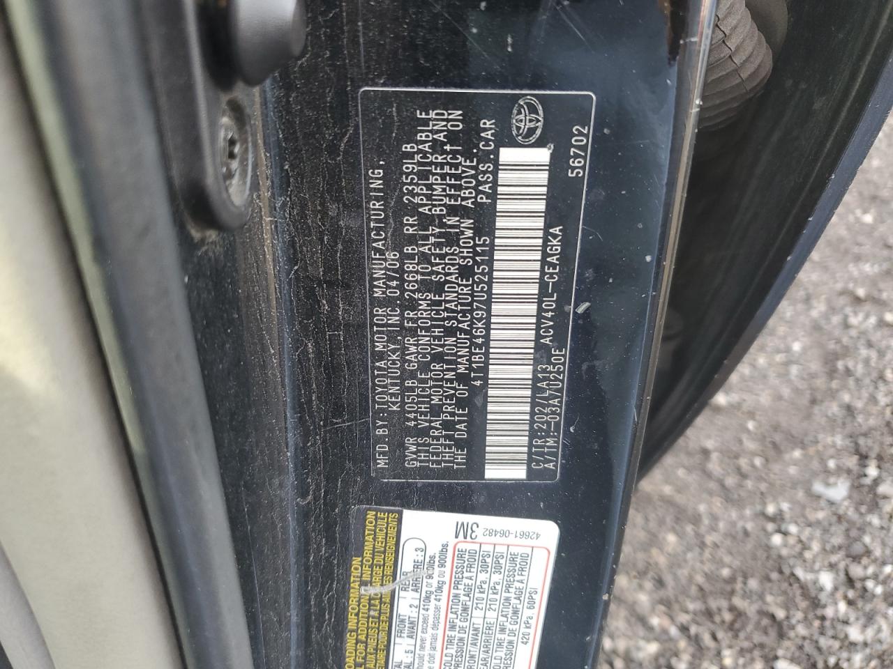 2007 Toyota Camry Ce VIN: 4T1BE46K97U525115 Lot: 81422485