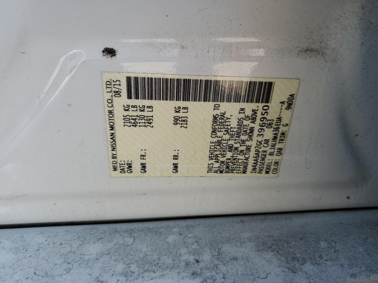 2016 Nissan Maxima 3.5S VIN: 1N4AA6AP2GC396950 Lot: 81277075