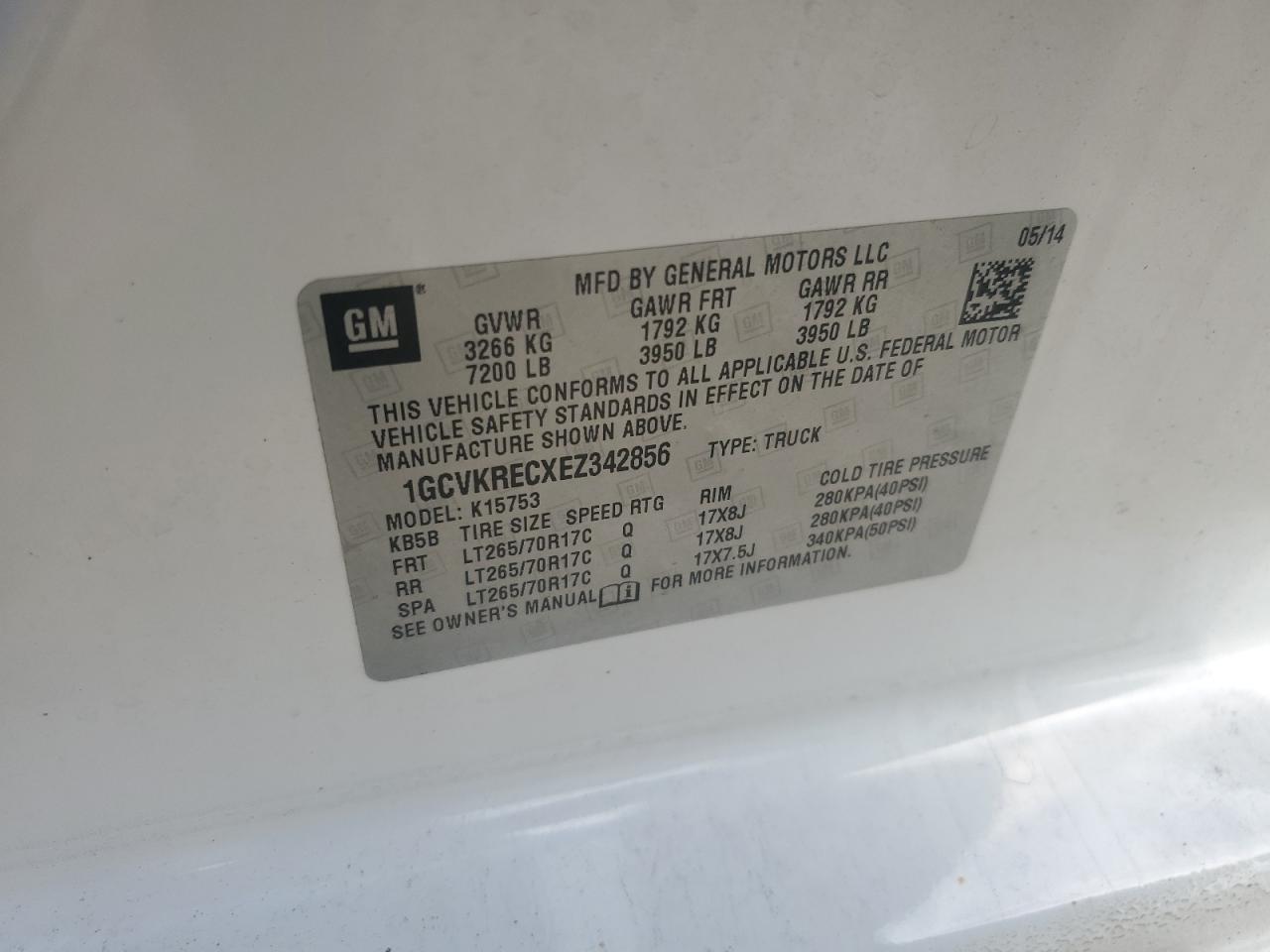 2014 Chevrolet Silverado K1500 Lt VIN: 1GCVKRECXEZ342856 Lot: 80632535