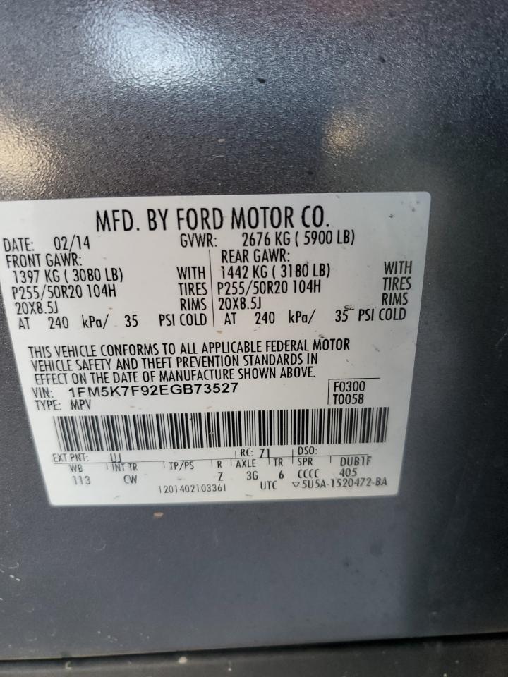 2014 Ford Explorer Limited VIN: 1FM5K7F92EGB73527 Lot: 80208265