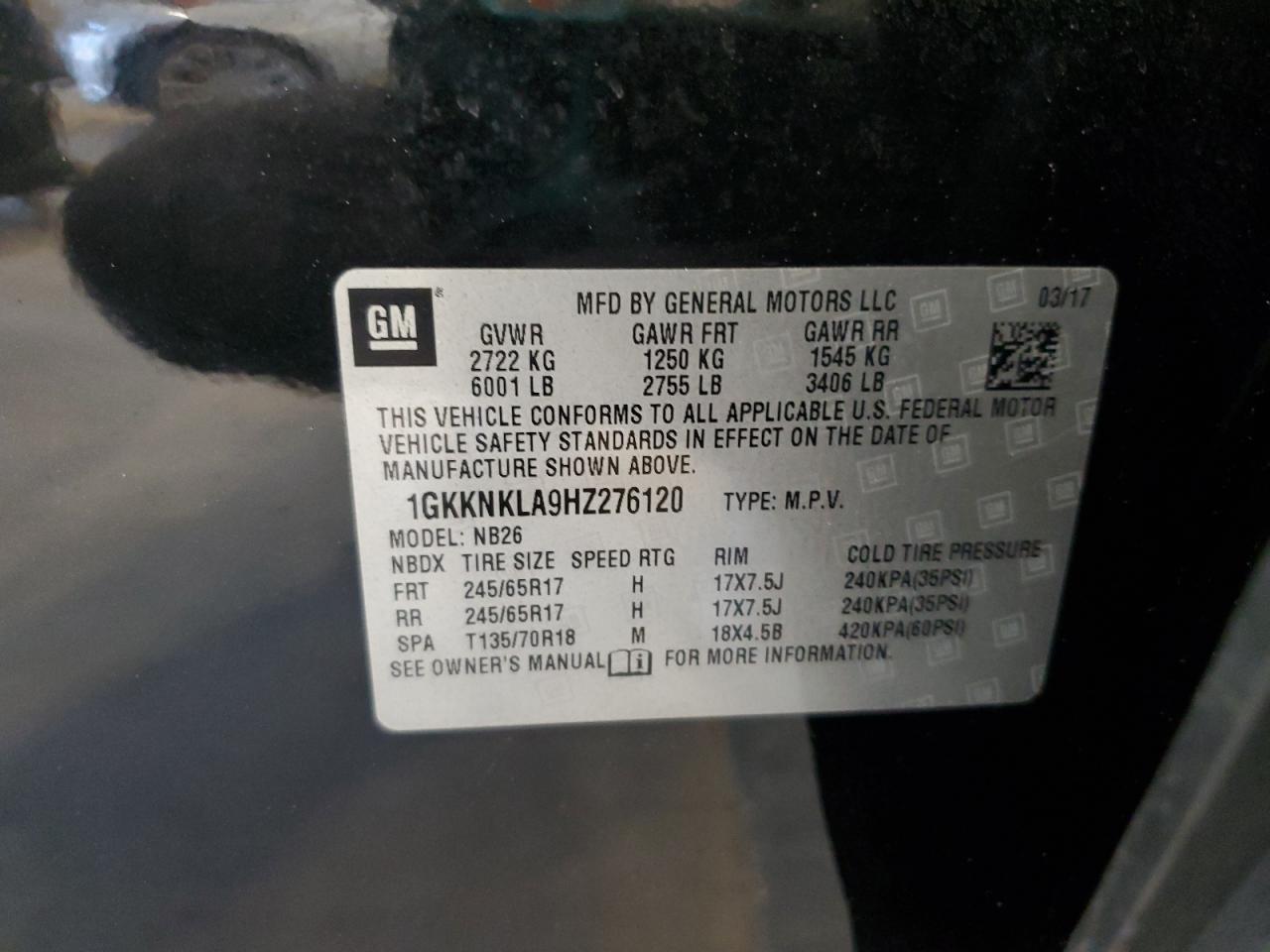 2017 GMC Acadia Sle VIN: 1GKKNKLA9HZ276120 Lot: 82131895