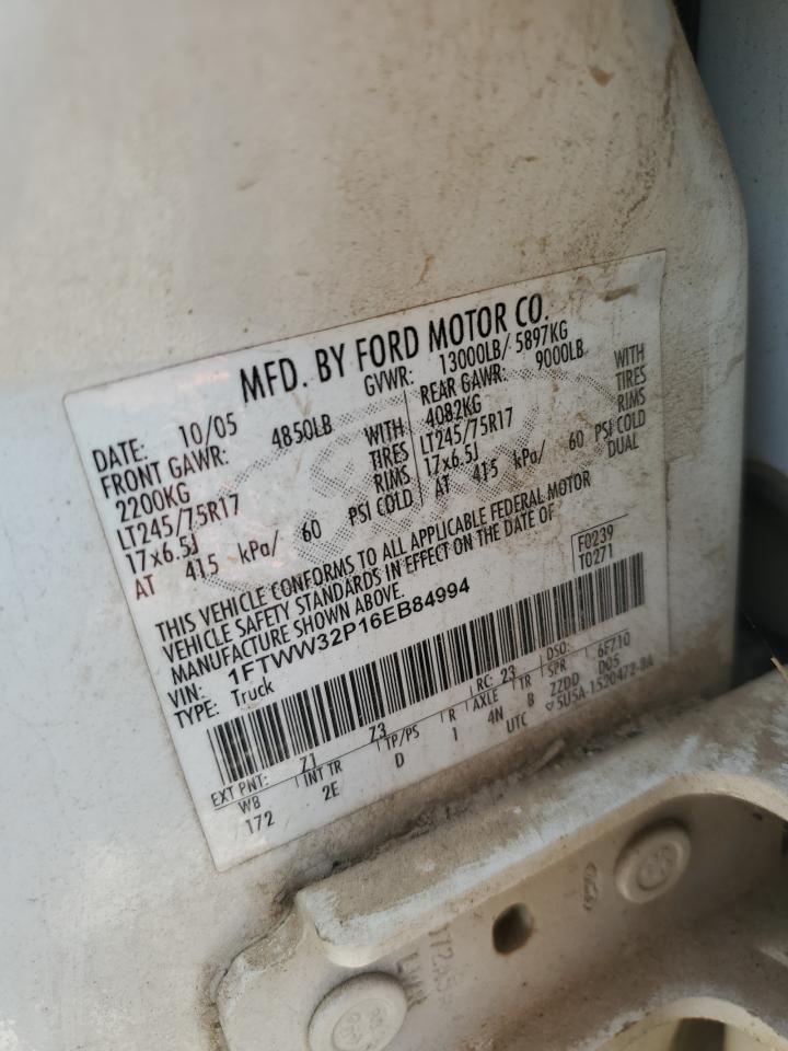2006 Ford F350 Super Duty VIN: 1FTWW32P16EB84994 Lot: 80709795