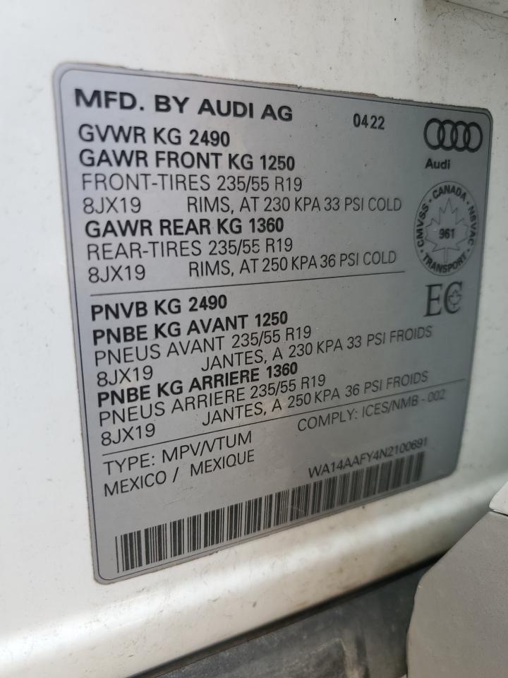 2022 Audi Q5 Sportback Premium 45 VIN: WA14AAFY4N2100691 Lot: 71605175