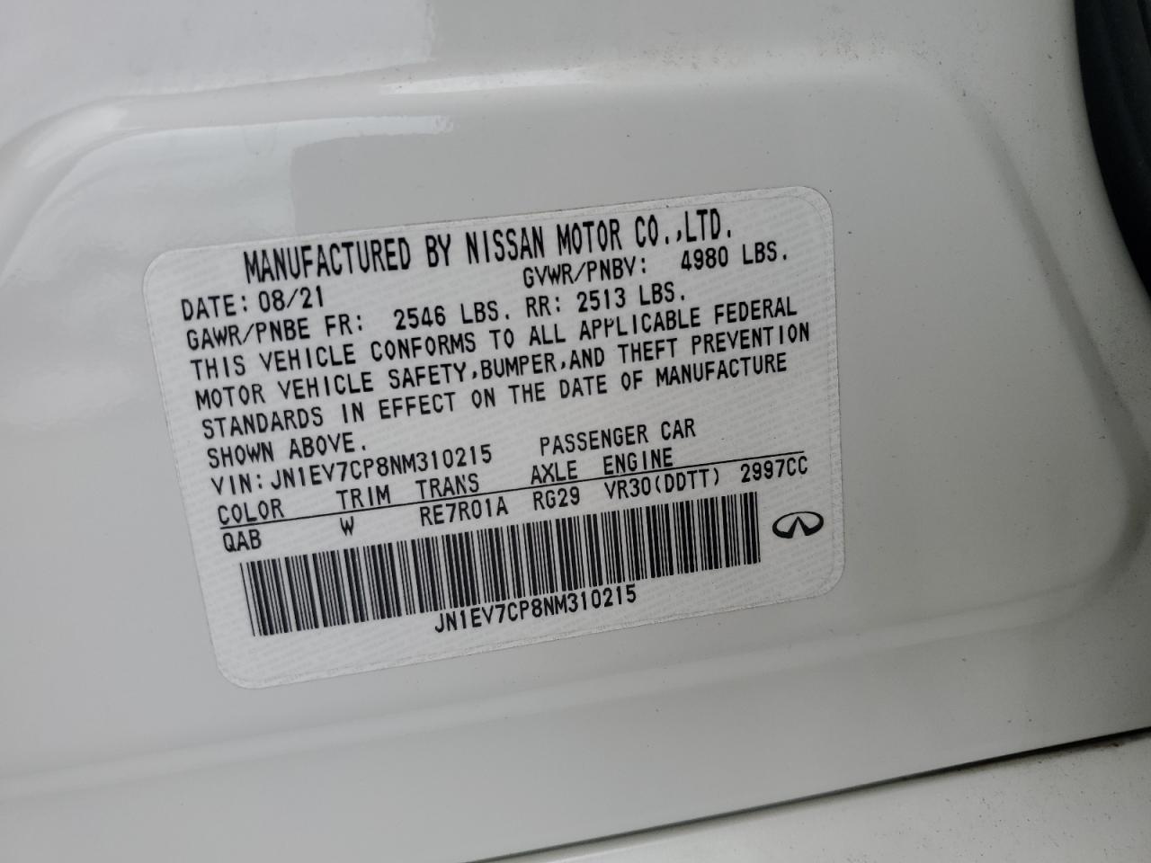 2022 Infiniti Q50 Sensory VIN: JN1EV7CP8NM310215 Lot: 83878385