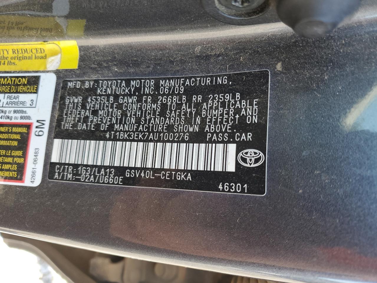 2010 Toyota Camry Se VIN: 4T1BK3EK7AU100276 Lot: 84421945