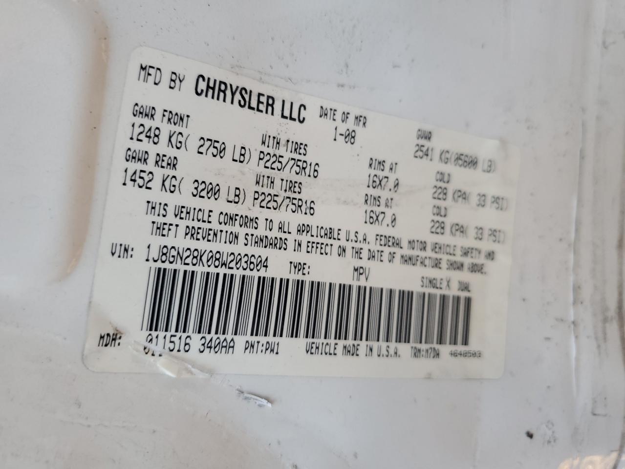 2008 Jeep Liberty Sport VIN: 1J8GN28K08W203604 Lot: 80508305