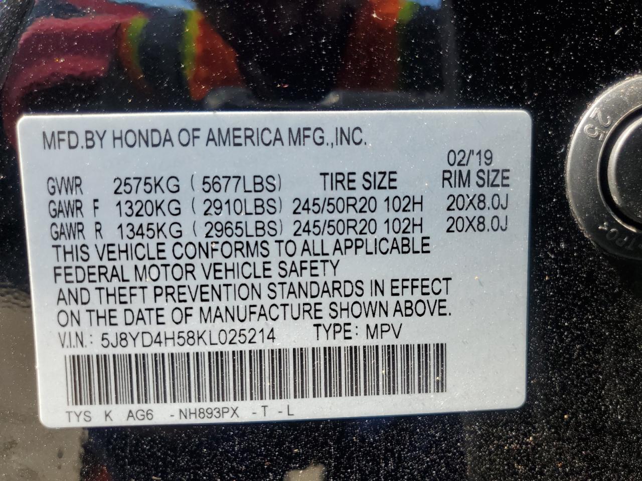 2019 Acura Mdx Technology VIN: 5J8YD4H58KL025214 Lot: 84561595