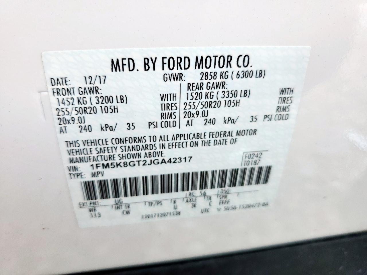 2018 Ford Explorer Sport VIN: 1FM5K8GT2JGA42317 Lot: 71185635