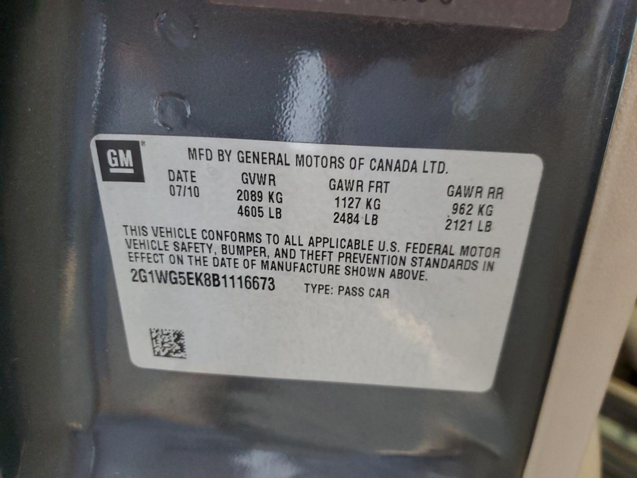 2011 Chevrolet Impala Lt VIN: 2G1WG5EK8B1116673 Lot: 81133095