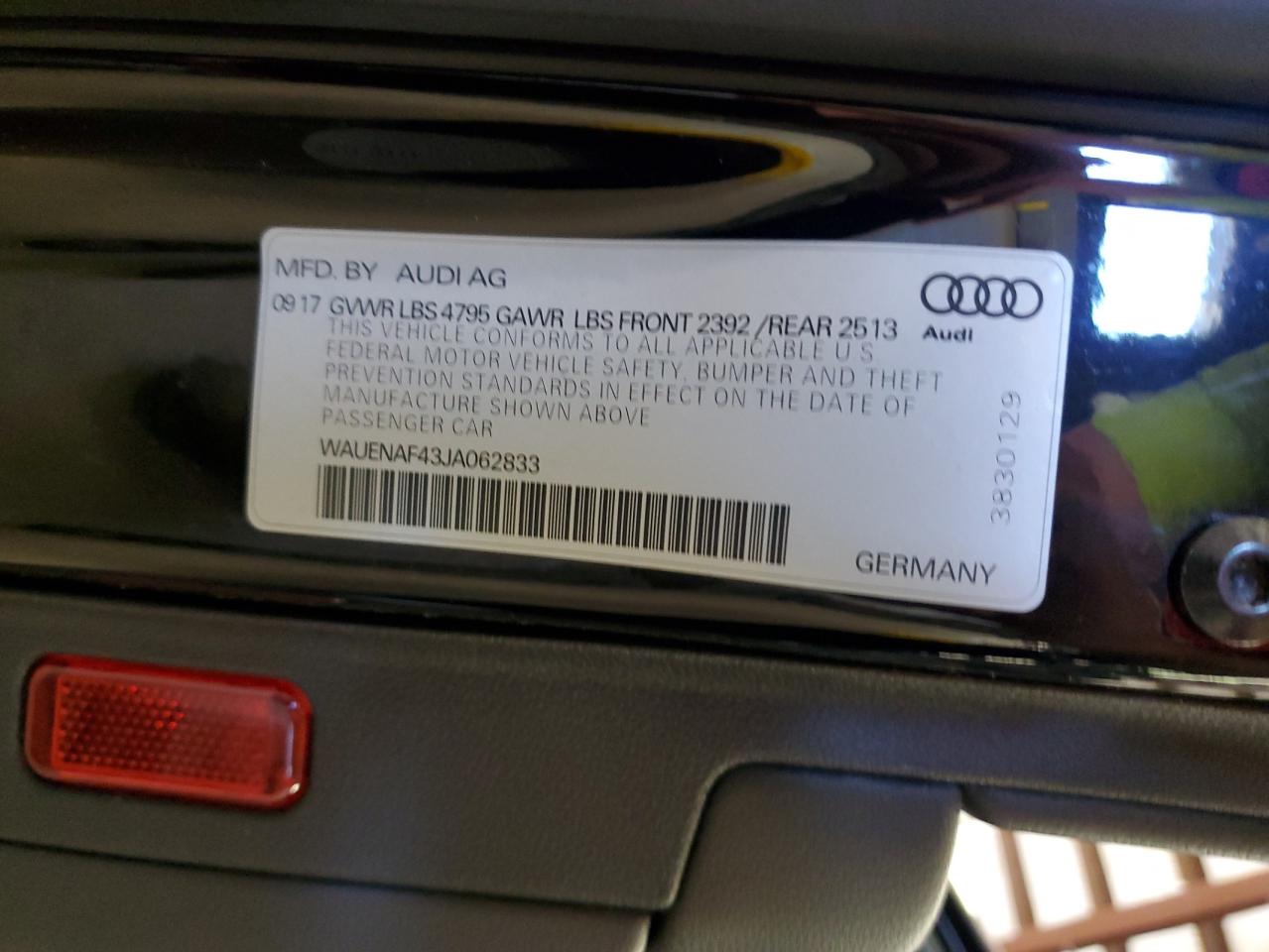 2018 Audi A4 Premium Plus VIN: WAUENAF43JA062833 Lot: 71519855