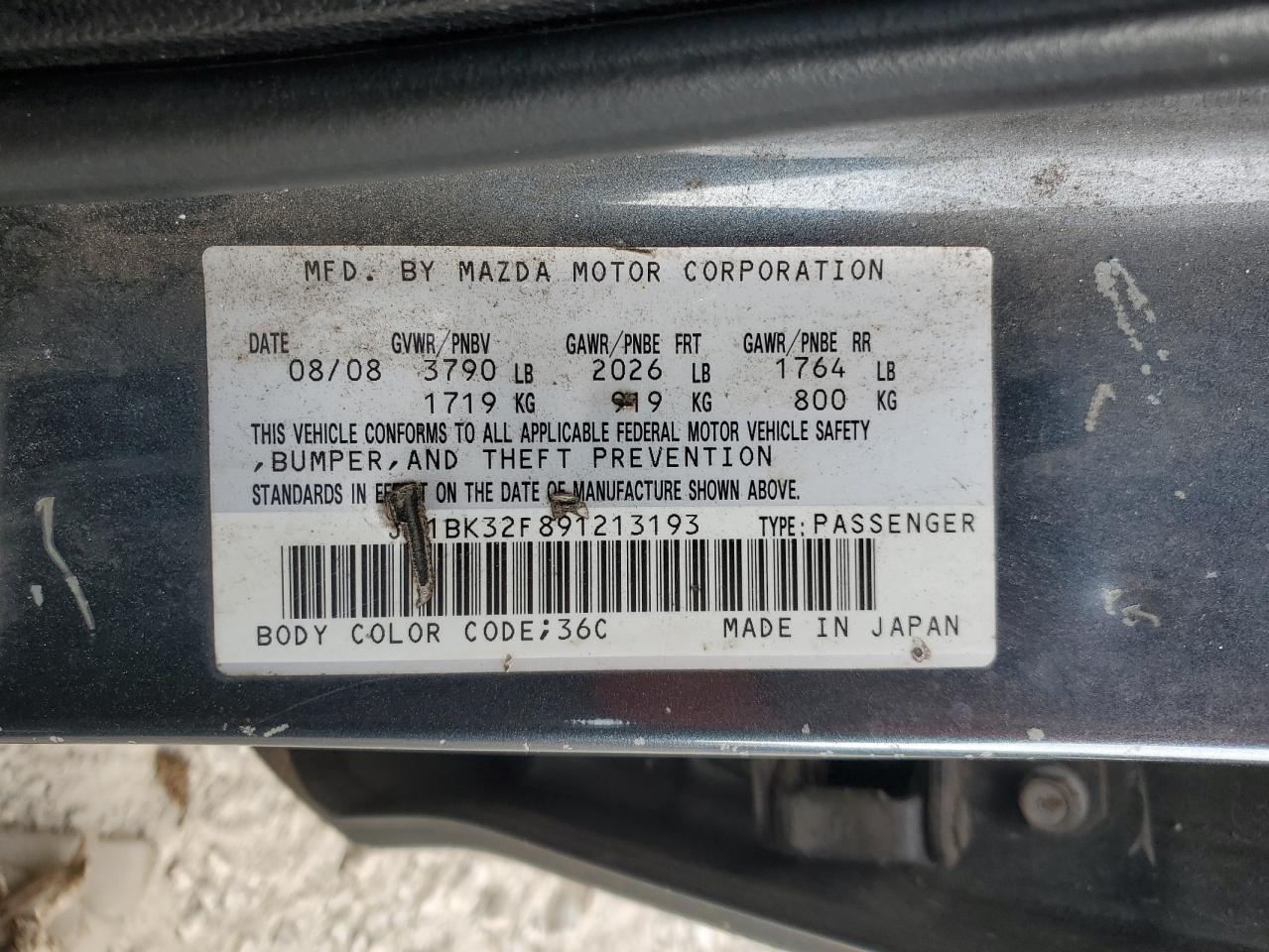 2009 Mazda 3 I VIN: JM1BK32F891213193 Lot: 81667315