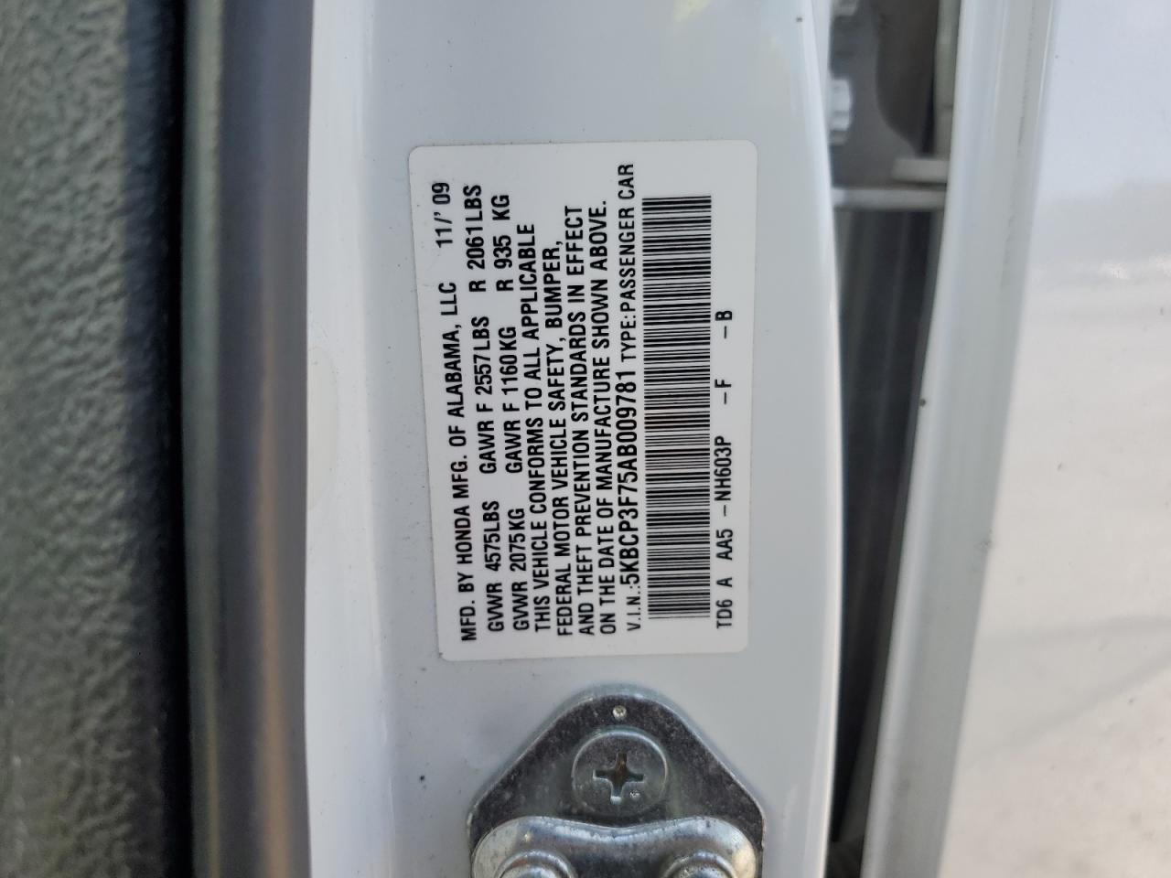 2010 Honda Accord Ex VIN: 5KBCP3F75AB009781 Lot: 71403715
