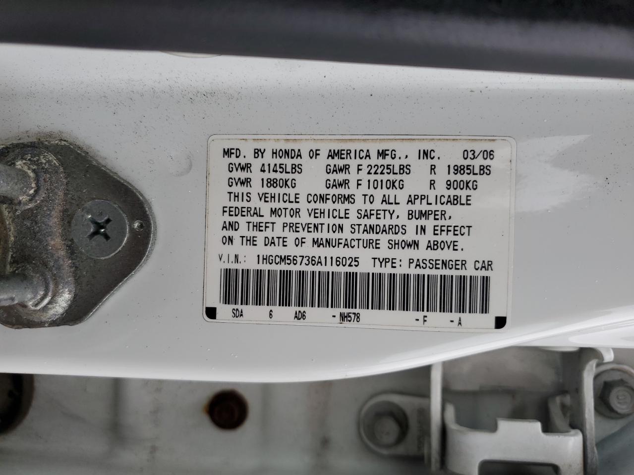 2006 Honda Accord Ex VIN: 1HGCM56736A116025 Lot: 81257355