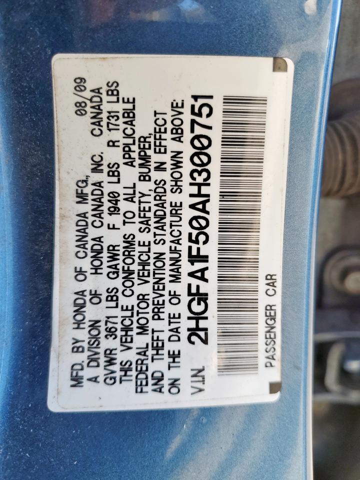 2010 Honda Civic Lx VIN: 2HGFA1F50AH300751 Lot: 82049475