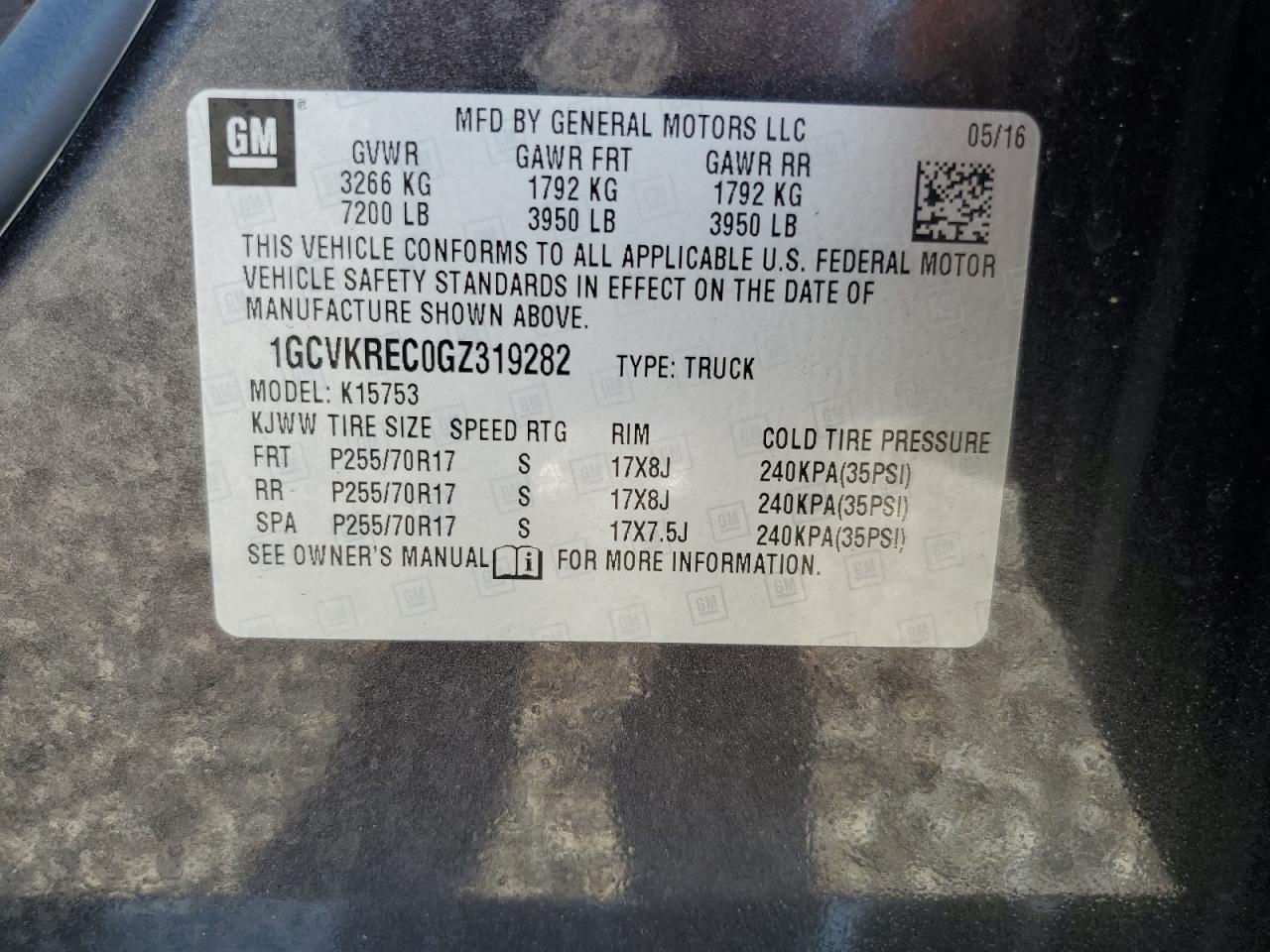 2016 Chevrolet Silverado K1500 Lt VIN: 1GCVKREC0GZ319282 Lot: 81421215