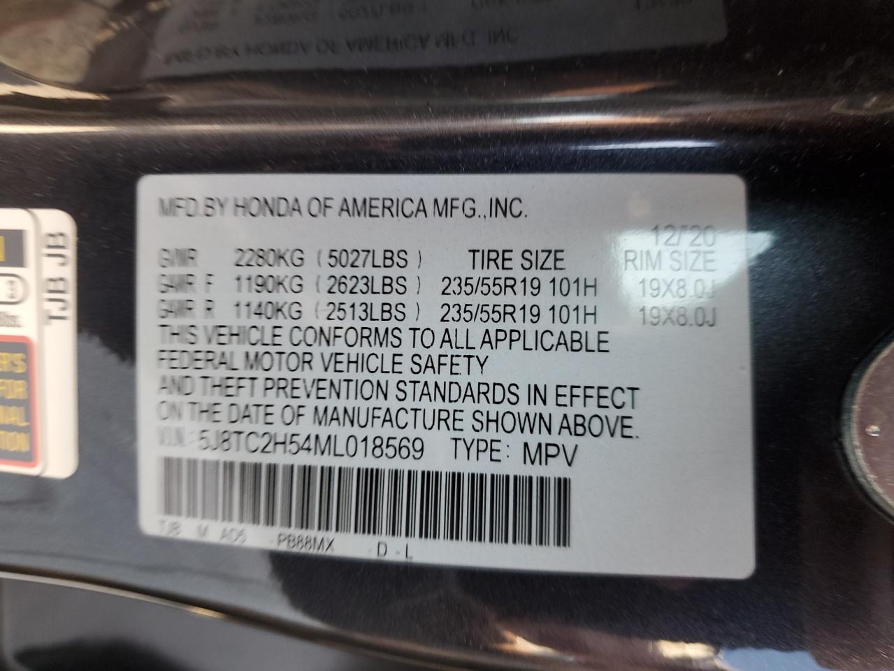 2021 Acura Rdx Technology VIN: 5J8TC2H54ML018569 Lot: 72070395