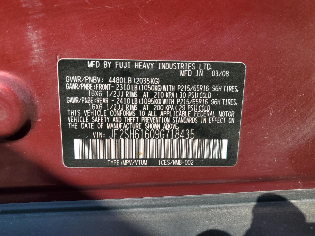 2009 Subaru Forester 2.5X VIN: JF2SH61609G718435 Lot: 80531645