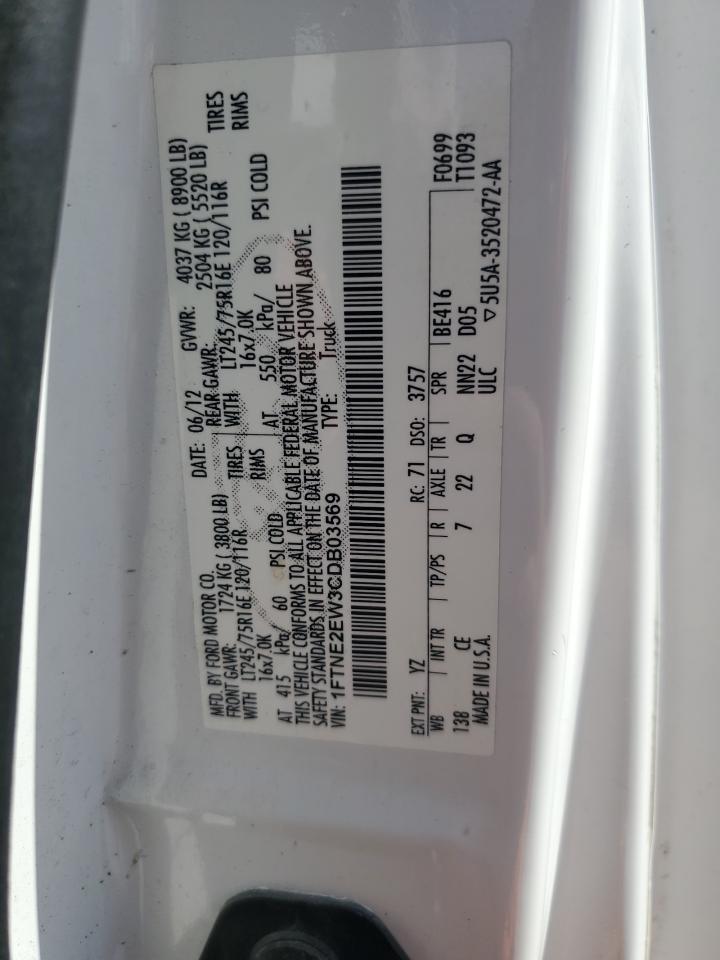 2012 Ford Econoline E250 Van VIN: 1FTNE2EW3CDB03569 Lot: 84264595