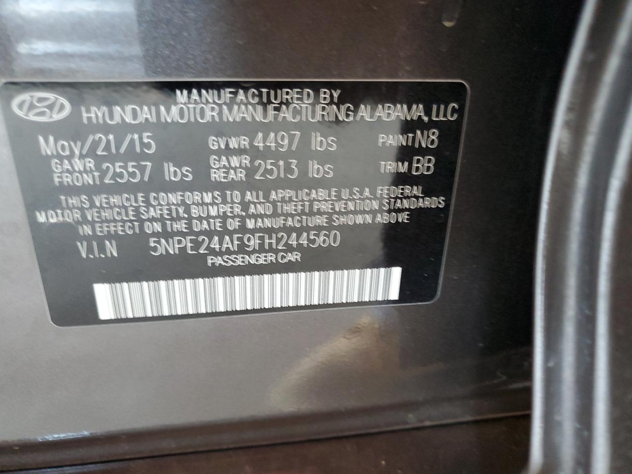 2015 Hyundai Sonata Se VIN: 5NPE24AF9FH244560 Lot: 81338455