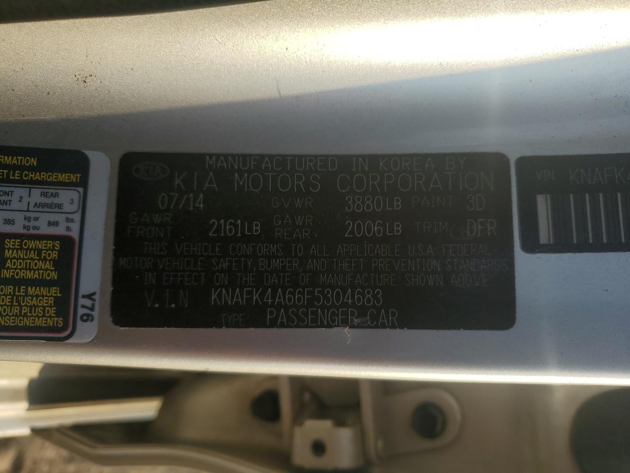 2015 Kia Forte Lx VIN: KNAFK4A66F5304683 Lot: 84232515