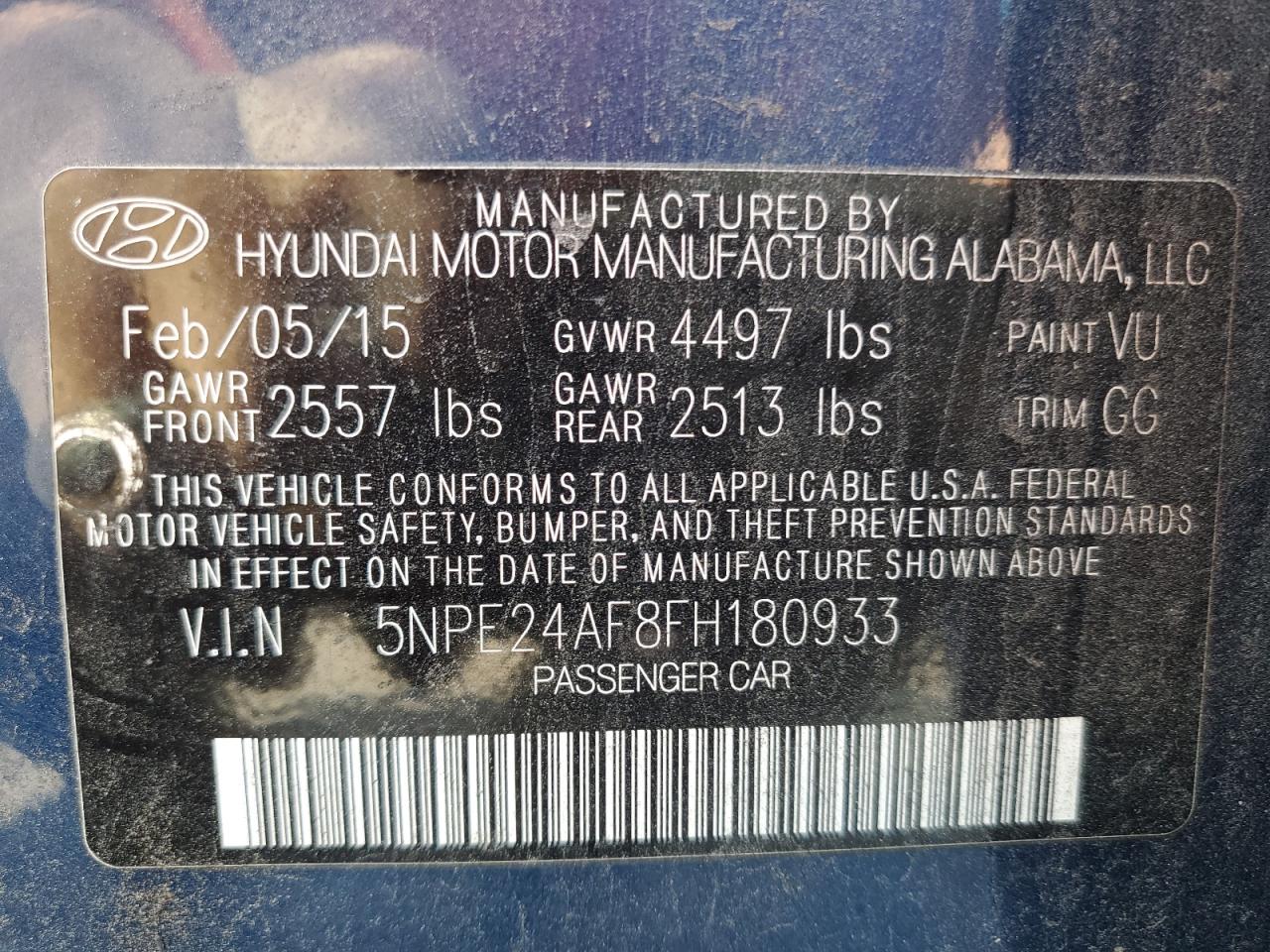 2015 Hyundai Sonata Se VIN: 5NPE24AF8FH180933 Lot: 80938955