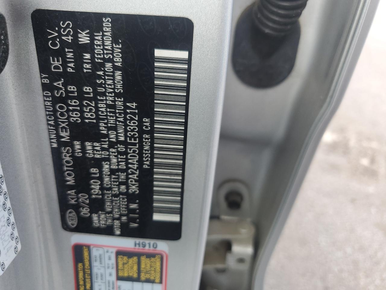 2020 Kia Rio Lx VIN: 3KPA24AD5LE336214 Lot: 81795325