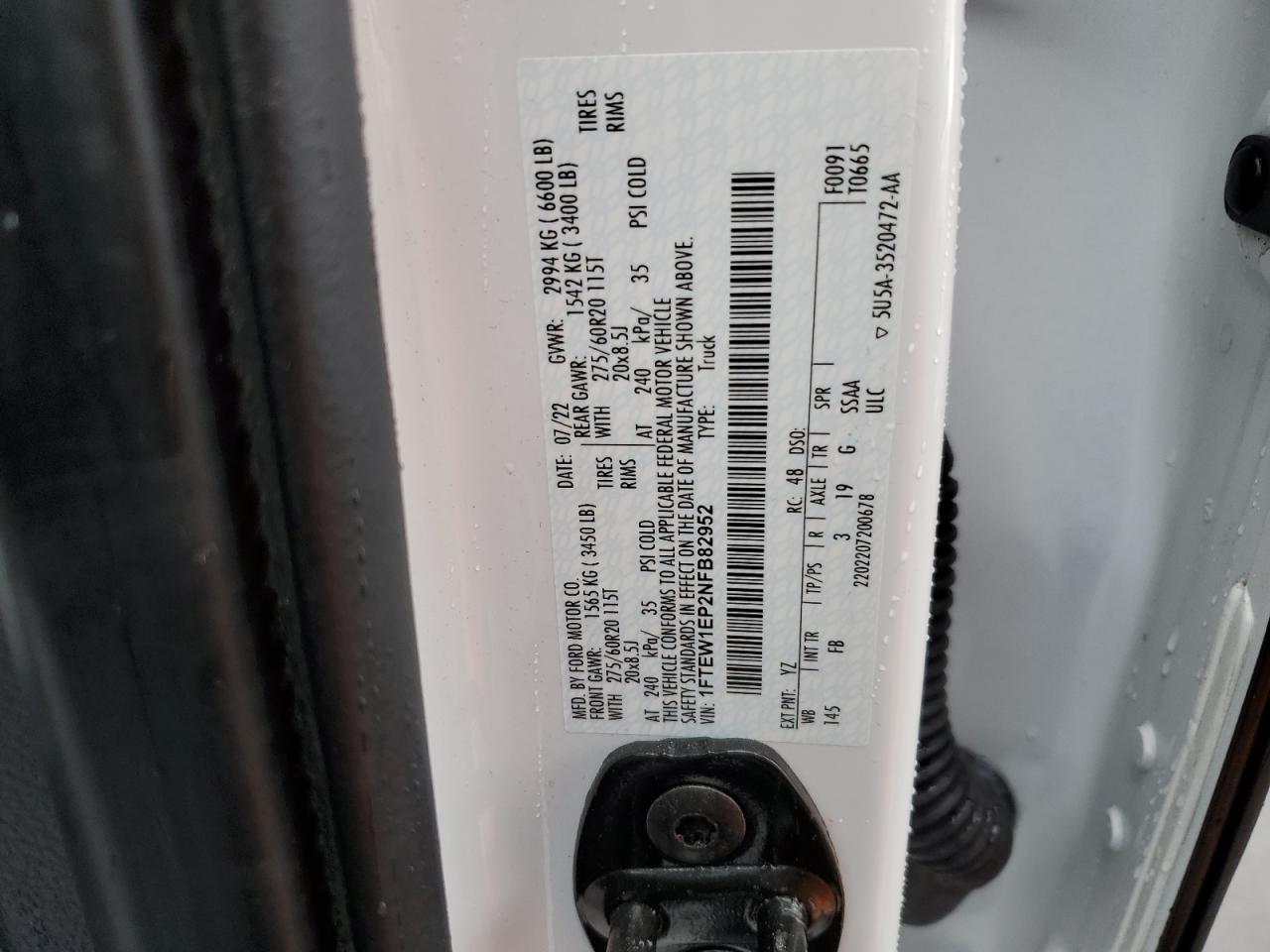 2022 Ford F150 Supercrew VIN: 1FTEW1EP2NFB82952 Lot: 83844675