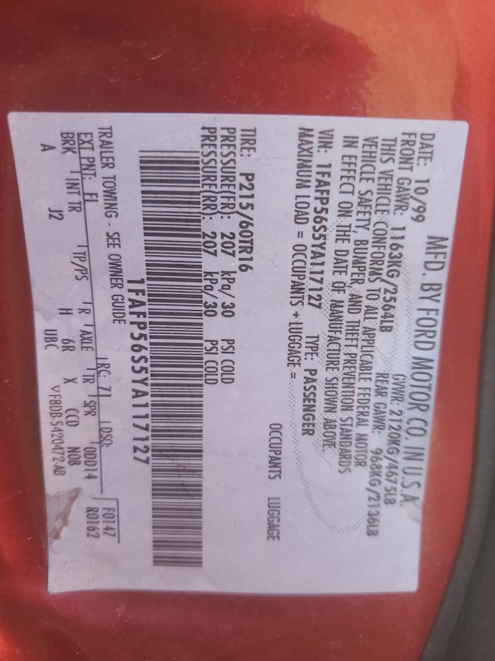 2000 Ford Taurus Sel VIN: 1FAFP56S5YA117127 Lot: 84476935